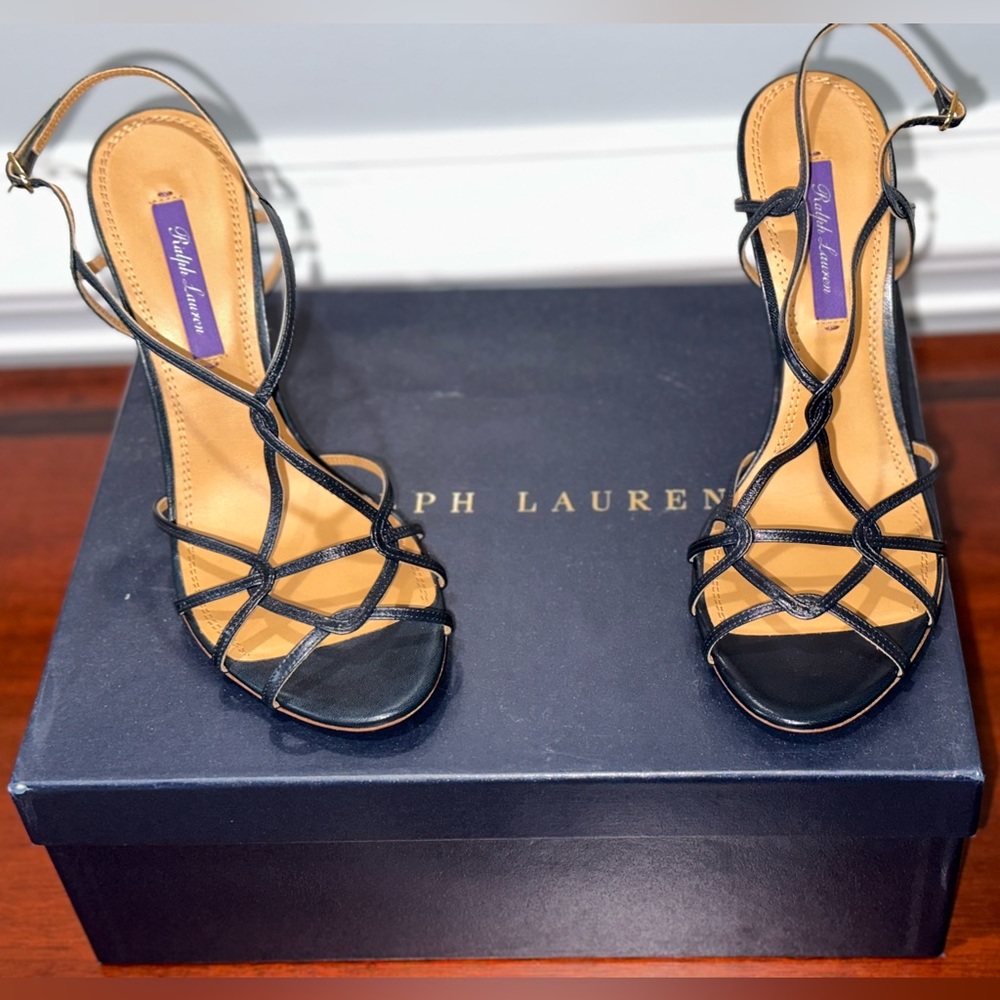 NIB, RALPH LAUREN PURPLE LABEL, NAVY, KIDSKIN, WOMEN’S ITALIAN HEELS  Sz: 38.5 B